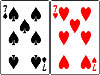 Spielkarten Pik 7 und Herz 7